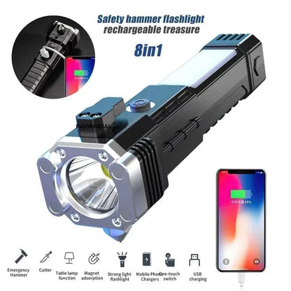 8 in 1 Portable Rechargeable Torch LED Flashlight(D)